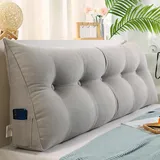 Generisch Lesekissen Für Bett Und Sofa, Dreieckiges Keilkissen Mit Seitentasche, Kissen Bett Rückenkissen Für Bett Sofa Schlafzimmer(Gray,150cm)
