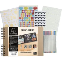 Exacompta Scrapbooking-Set SCRAP-ADDICT Spiralalbum 70 schwarze Seiten 32 x 22 cm 2 Schablonen 4 Stickerbögen 2 Bögen mit selbstklebenden Ecken 12 Filzstifte
