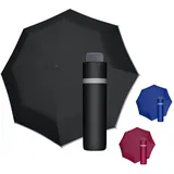 Doppler Regenschirm Mini Light Up Reflex in schwarz I Regenschirm mit reflektierendem Rand I Handöffner Taschenregenschirm I Mini Schirm mit Schirmtasche I Leichter Taschenschirm für unterwegs