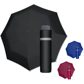 Doppler Regenschirm Mini Light Up Reflex in schwarz I Regenschirm mit reflektierendem Rand I Handöffner Taschenregenschirm I Mini Schirm mit Schirmtasche I Leichter Taschenschirm für unterwegs