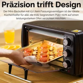 Steinborg Mini Backofen 13 Liter | Pizzaofen | 60°-250°C | Timer | Krümelblech | Minibackofen | Backofen | Kleiner Backofen | 900 Watt