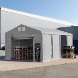 TOOLPORT Lagerzelt 5x8 m Zelthalle mit 3m Seitenhöhe PVC 850 n grau wasserdicht Ganzjahreszelt mit Hochziehtor