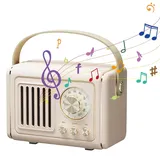 Mineup Nostalgie Radio Klein, Mini Bluetooth Lautsprecher, Retro Radio Bluetooth Speaker, FM Retro Radio mit Bluetooth, Mini Radio unterstützt USB/TF/AUX/Freisprechanrufe(Cremefarben)