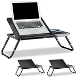 Relaxdays 3 x Laptoptisch fürs Bett, verstellbar, Betttablett klappbar, Leseklappe und Ablage, HxBxT: 40 x 75 x 35 cm, schwarz