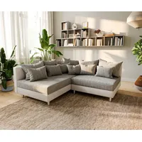 DeLife Ecksofa Clovis Weiss Hellgrau Ottomane Links Modulsofa - Hellgrau/Grau
