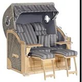 Natur24 Strandkorb Rustikal 500 Plus- Comf.,Bullaug.,grau, Stoff1232