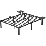 VASAGLE Bett 140 x 190 cm, Gästebett mit Aufbewahrungsregalen, Doppelbett, Bettgestell aus Metall, Bettrahmen, Metallbett, einfache Montage, klassikschwarz RMB093B01