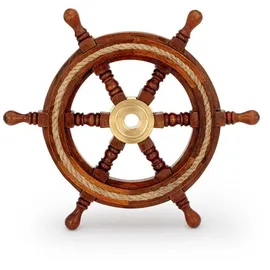Nklaus 30cm Maritimes Steuerrad Holz mit Messingnabe Standard-Qualität Schiffsrad Deko 11741