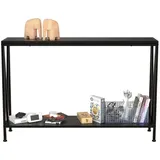 GarveeMore Konsolentisch Schmal Holz Konsolentisch,mit Stauraum, Holz und Metall Couchtisch schwarz