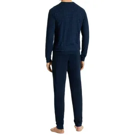 SCHIESSER UNCOVER by SCHIESSER Herren Schlafanzug 2-tlg. Set - lang, V-Ausschnitt, Baumwolle, uni/gemustert Dunkelblau XL