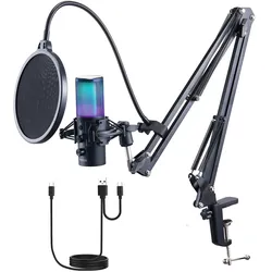 VEVOR USB-Mikrofon 192 kHz/24-Bit Kondensatormikrofon-Kit mit 11 RGB-Lichter