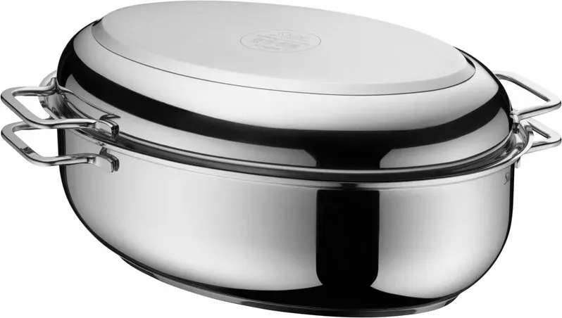 Silit Oval Roaster, Large Oven-Safe Roasting Pan, Multifunctional Lid, Shallow Pan, Pouring Rim, Silitherm Base, Induction, Stainless Steel 2136283911