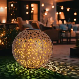 Expo Börse Solarleuchte für Außen Kugel Solar Gartendeko Solarlampe rost Erdspieß, Blumen Dekorstanzungen, Metall, LED warmweiß, d 20 cm, 2er Set