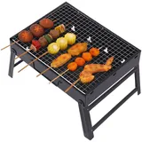 Tragbarer Holzkohlegrill aus Edelstahl – Kompakter BBQ Campinggrill mit Abnehmbarem Rost, Smoker Design für Outdoor, Garten, Picknick & Party (Schwarz)