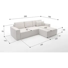 Fun Möbel Ecksofa Schlafsofa Sofa CONOR PREMIUM Stoff Poso Hellgrau Ottomane Rechts - Grau