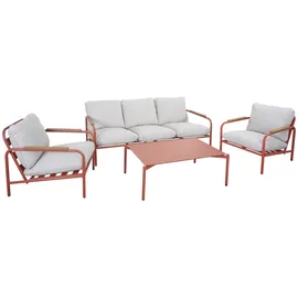 Mendler HWC-O11 Gartengarnitur 3-Sitzer terrakotta/beige