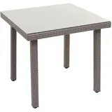 Mendler Poly-Rattan Gartentisch Cava, Esstisch Beistelltisch Tisch mit Glasplatte, 80x80cm - grau