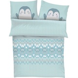 s.Oliver Babybettwäsche Pinguin, s.Oliver Junior, Satin, mit Pinguinmotiv blau|grau