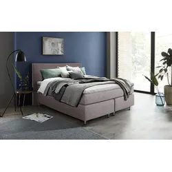 Boxspringbett INOSIGN "Zahara", beige, B:180cm L:200cm, Komplettbetten, Boxspringbett, inkl. Topper, besonderes Highlight: aufgenähten Jeanstaschen - Optik