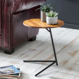 FineBuy Design Beistelltisch Ø 40 cm Couchtisch Sheesham Massivholz Metall
