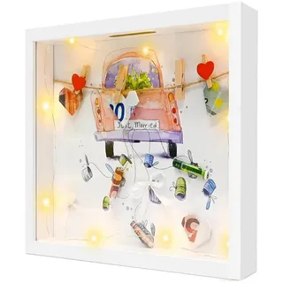 OKWISH Bilderrahmen 3D Fotorahmen zum Befüllen Kunstrahmen Objektrahmen Bilder Rahmen, (zum Befüllen Innenmaße 20*20*3 cm, 1 St), Spardose Personalisiert Tief 3D Objekte Rahmen MDF-Holz mit Plexiglas, Objekte Blumen Hochzeit Taufen Reisen Geburtstag Geldgeschenk Jubiläen weiß