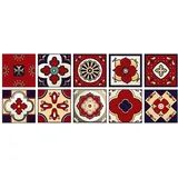 Fliesenaufkleber Rotes Blumenmuster Fliesenaufkleber Selbstklebende,Retro Wandfliesenaufkleber Marokkanischen Stil Fliesen Überträgt Aufkleber Diy Für Küche Badezimmer Home Decor