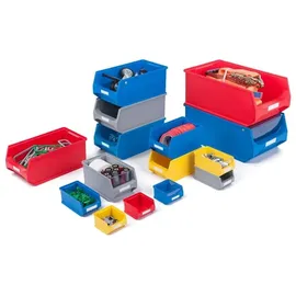Proregal Wandleiste mit 4x Rote Sichtlagerbox 3.0 mit Abdeckung | HxBxT 12,6x60,5x23,6cm | Wandhalterung, Kleinteileaufbewahrunghalterung