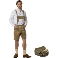 dressforfun Trachtenhose Hochwertige Lederhose aus weichem Ziegenleder mit Stickereien (Herrenhose Moritz, für Volksfeste in Eiche) echte Knochenknöpfe, Inkl. Ledergürtel und verstellbaren Hosenträgern braun 48