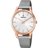 Festina Damen Uhr F20507/1 Edelstahl Milanaise vergoldet - Silber/Silber