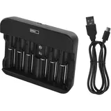 EMOS Akku-Ladegerät NiMH, NiCd für 6 Akkus, Schnell-Ladegerät 500 mA, für 1-6x AAA, AA, C, D, 9 V aufladbare Batterien, inkl. USB-C Kabel, Akkuschutz, Sicherheitsfunktionen