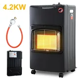 Jopassy Gasheizung Gasheizer Gasheizofen Heizstrahler 4.2 KW Gas Kamin inkl. Druckregler + Schlauch Gasheizstrahler Butan- oder Propangasflaschen b... - Schwarz