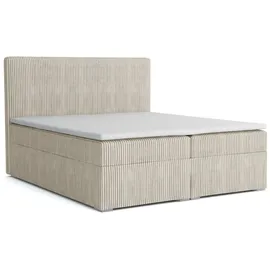 dein schlaf 24 BOXBETT LOFT IV 200/200 Cord Creme mit Taschen-Federkernmatratzen 7 Zonen H4 - Creme