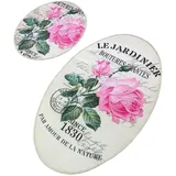 Badteppich-Set, 2-teilig, cremefarben und rosa Blume