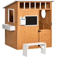 Outsunny Spielhaus Kinderspielhaus aus Holz Natur