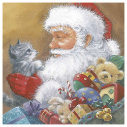 Linoows Papierserviette 20 Servietten Weihnachten, Weihnachtsmann Katze &, Motiv Weihnachten, Weihnachtsmann Katze & Teddybären bunt