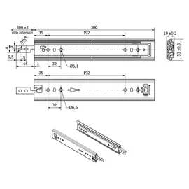 SOTech VarioSlide KV2-100-H53-L300-EH 300 mm – Schwerlast 100 kg, Einhandverriegelung mit Lock-in/out Einrastfunktion mit rotem Hebel Schwerlast-Vollauszug belastbar bis