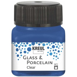 Kreul 16217 - Glass & Porcelain Clear, transparente Glas- und Porzellanmalfarbe auf Wasserbasis, schnelltrocknend, glasklar, 20 ml im dunkelblau,