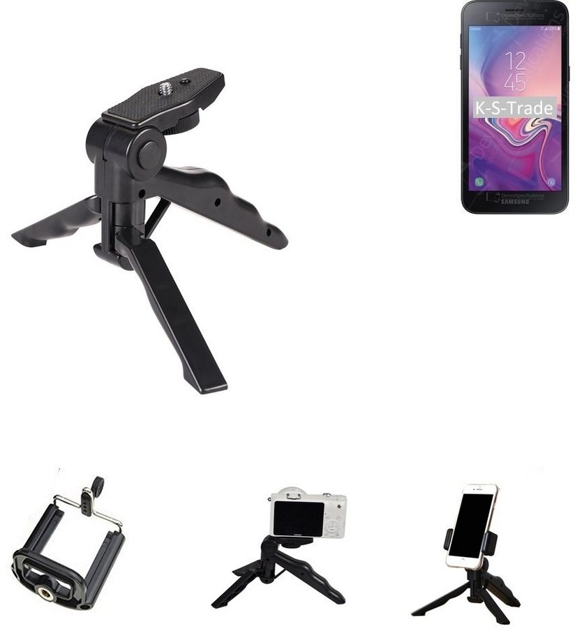 K-S-Trade für Samsung Galaxy J2 Pure Smartphone-Halterung, (Stativ Tisch-Ständer Dreibein Handy-Stativ Ständer Mini-Stativ) schwarz