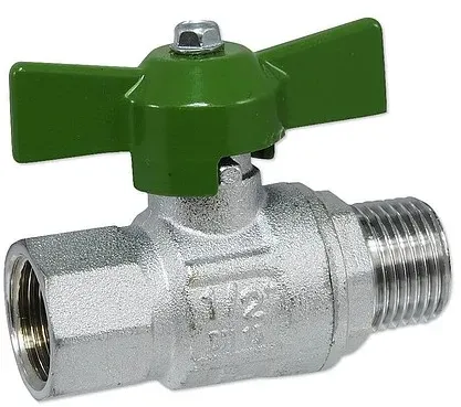 Kugelhahn 1/2'' IG x 1/2'' AG - DN 15 - Messing vernickelt - mit Flügelgriff grün - voller Durchgang - mit DVGW