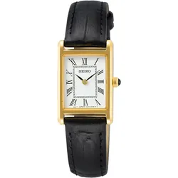 Quarzuhr SEIKO, schwarz (schwarz, goldfarben), Armbanduhren, Damen, Armbanduhr, Damenuhr, Lederarmband