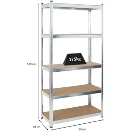 Proregal Schwerlastregal Stahl 180x90x40 cm silber