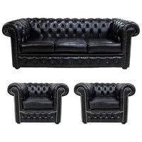 JVmoebel Chesterfield-Sofa, Chesterfield 3+1+1 Sitzer Garnitur Sofa Couch schwarz