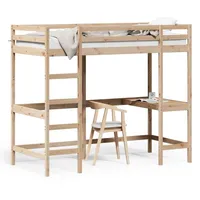 Homgoday Hochbett mit Schreibtisch, Bettgestell Etagenbett Stockbett Jugendhochbett, ohne Matratze 90x190 cm Massivholz Kiefer