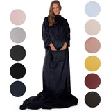 Blumtal weiche Decke mit Ärmeln - Kuscheldecke mit Ärmeln, ® e Ärmeldecke, Mikrofaser Fleecedecke mit Fußsack und 2 Fronttaschen, 170x200 cm, ... - Dunkelblau