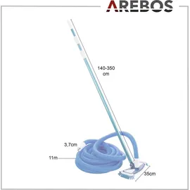 Arebos Poolbürste, Poolreiniger, Saugbürste, Teleskopstange, Poolsauger mit Schlauch, robuste Poolbürste mit seitlichen Borsten