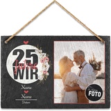 PR Print Royal Schiefertafel selbst gestalten- Fotocollage - 25 Jahre - Personalisiertes Geschenk zur Silberhochzeit mit Foto, Namen und Datum - zum Aufhängen, 20 x 30 cm