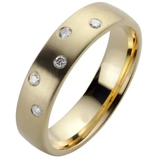 Trauring FIRETTI "Schmuck Geschenk Gold 585 Hochzeit Ehering Trauring "LIEBE" Sterne" Gr. 17, gold (gelbgoldfarben), Fingerringe, Damen, 17, 0,1 SI = kleine Einschlüsse mit Brillanten, Gelbgold 585, 5mm, Made in Germany, wahlweise mit oder ohne Brillanten