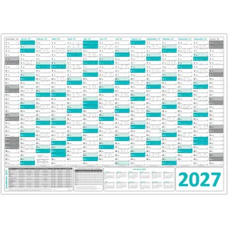 Türkis Wandkalender DIN A1 2027 gerollt Wandplaner inkl. Ferien & Feiertage