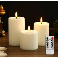 3er-pack Flammenlose, Wasserdichte Led-kerzen Mit Fernbedienung, Zyklustimerfunktion Und Flackerndem Wachsöl Für Den Außenbereich (elfenbeinfarben, Verschiedene Größen)