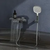 doporro Badewannenarmatur mit Handbrause, Wasserfall Wannenarmatur aus Vollmessing, Armatur Badewanne Wandarmatur, Wandmontage Silber